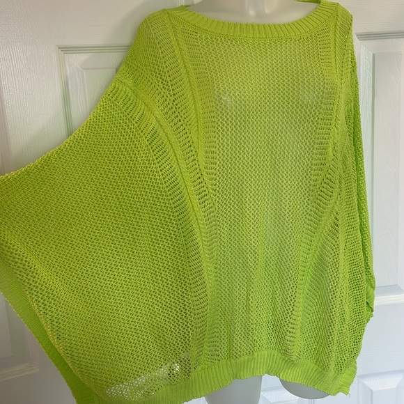 DAVI & DANI 3/4 SLEEVES CREW NECK OPEN WEAVE KNIT SWEATER NEON GREEN SIZE 2XL - Picture 3 of 11